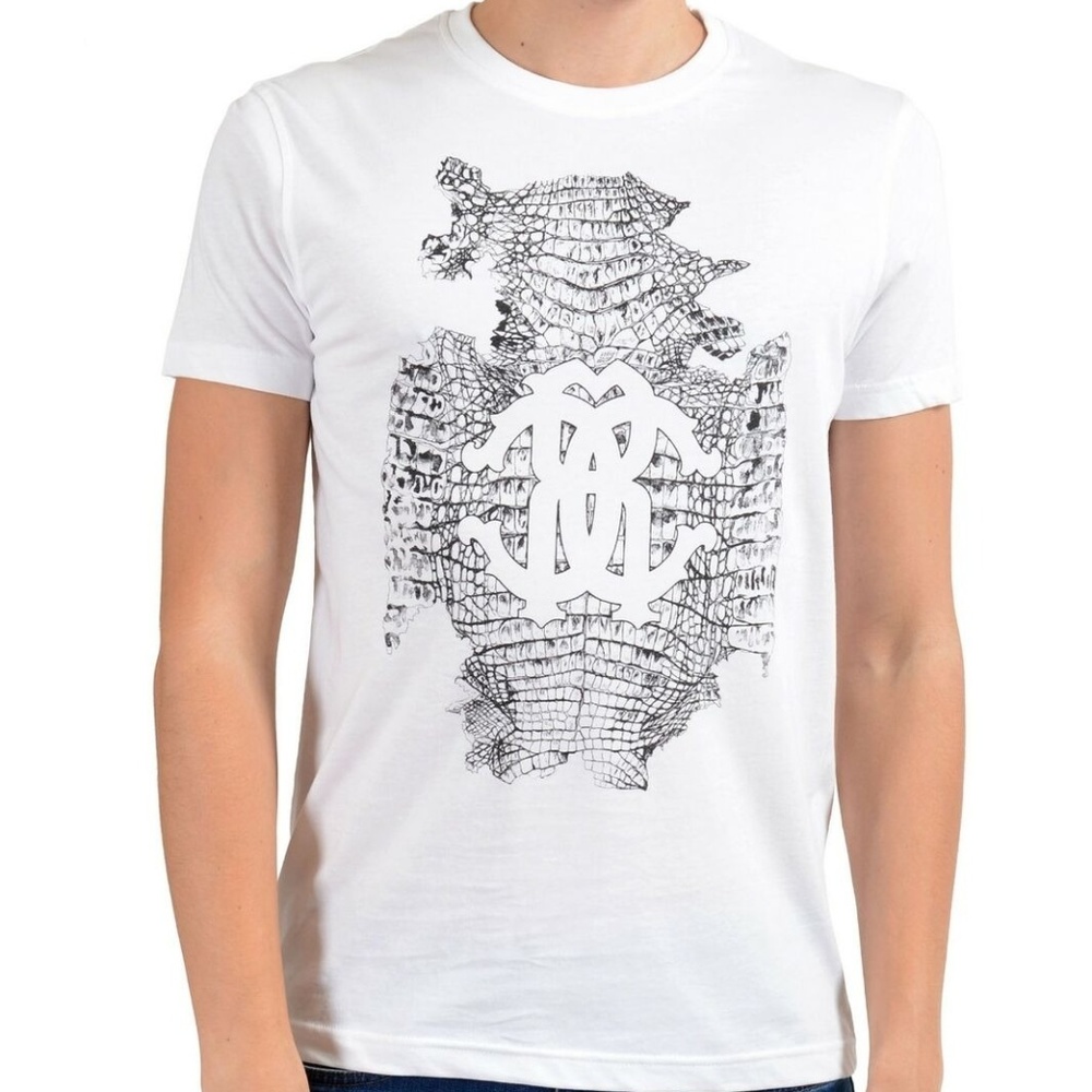 Roberto Cavalli White Graphic Crewneck T-Shirt